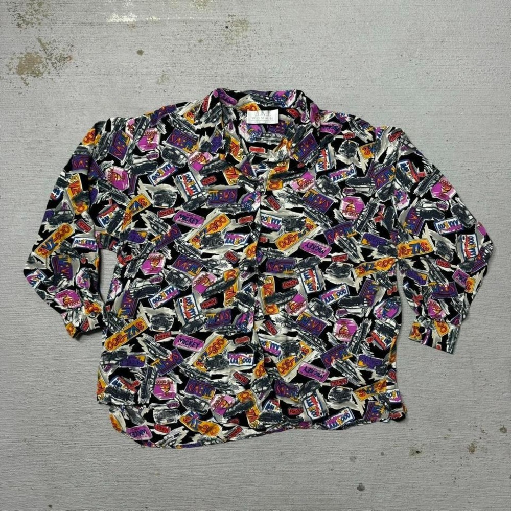 Vintage A.K.F. New York AOP Button Up Rayon Shirt Size XXL Womens